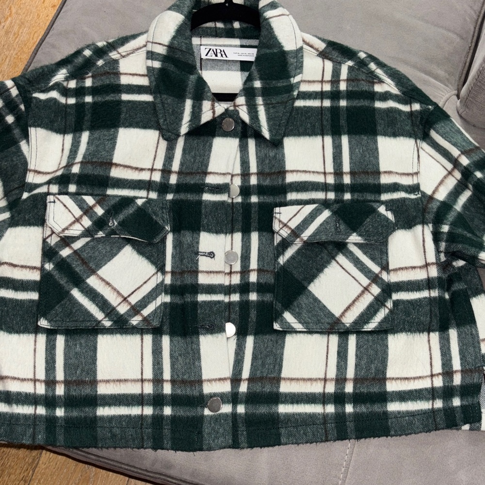 Zara Dark Green and Cream Checkered Jacket
